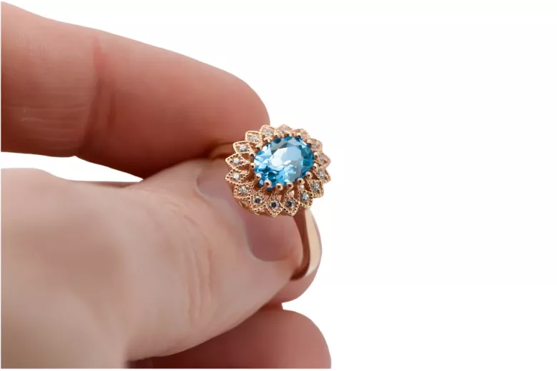 Ring Vintage Aquamarine Original Vintage 14K Rose Gold crc012r