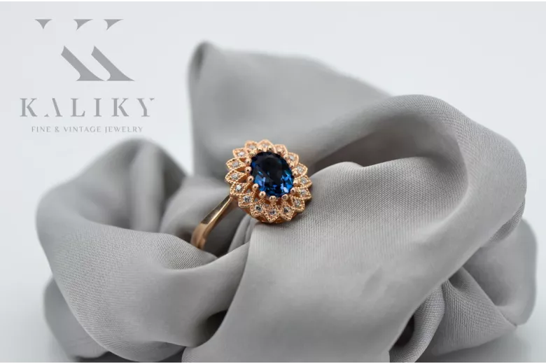 Žiedas Sapyras Originalus 14k rožinio aukso vintage Vintažiniai papuošalai crc012r
