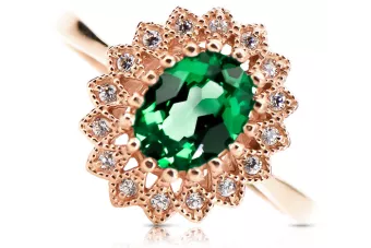 Смарагд Оригинално ретро 14k розово злато Пръстен Винтидж бижута crc012r