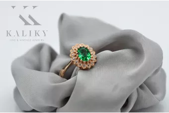 Originalus 14k rožinio aukso vintage Smeraldai Žiedas Vintažiniai papuošalai crc012r
