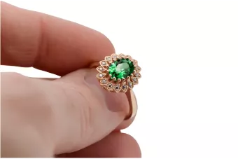 Originalus 14k rožinio aukso vintage Smeraldai Žiedas Vintažiniai papuošalai crc012r