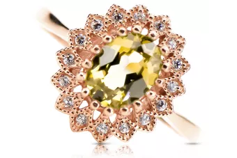 Klasický vinobranie Ring Žltá Perrydot Originálny vinobranie 14K Produkt s ružovým zlatom CRC012R