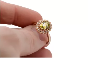 Klasický vinobranie Ring Žltá Perrydot Originálny vinobranie 14K Produkt s ružovým zlatom CRC012R