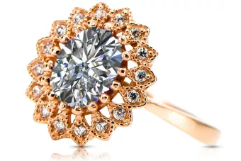 Žirkoniai Originalus 14k rožinio aukso vintage Žiedas Vintažiniai amatai crc012r