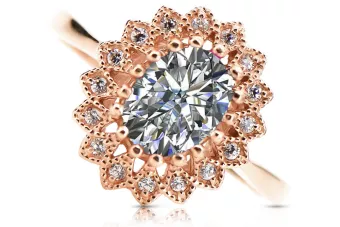 Vintage Anillo Circón Oro rosa antiguo original de 14k crc012r