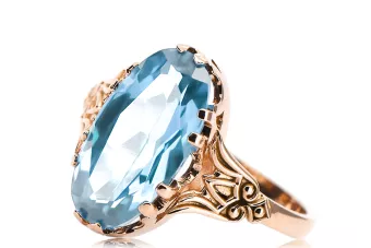 Оригинално ретро 14k розово злато Аквамарин Пръстен Винтидж бижута vrc058r