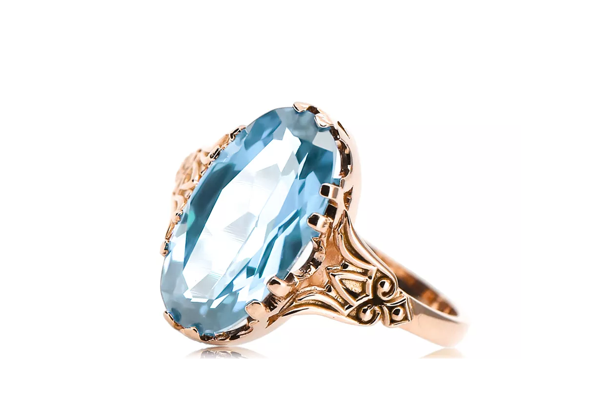 Original vintage din aur roz de 14k Acvamarin Inel Vintage bijuterii vrc058r Original vintage din aur roz de 14k Acvamarin Inel Vintage bijuterii vrc058r