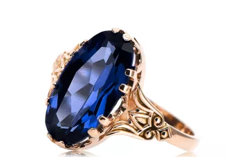 Artesanía vintage Anillo Zafiro Oro rosa antiguo original de 14k vrc058r