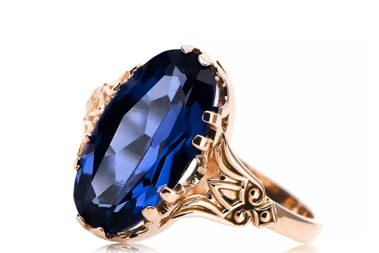 Originalus 14k rožinio aukso vintage Sapyras Žiedas Vintažiniai amatai vrc058r