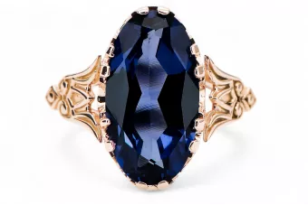 Artesanía vintage Anillo Zafiro Oro rosa antiguo original de 14k vrc058r