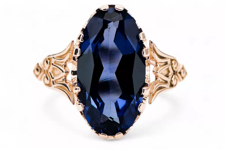 Saphir Or rose 14 carats vintage d'origine Anneau Vintage vrc058r