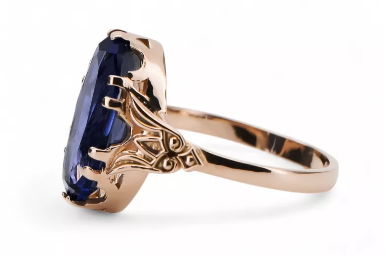 Originalus 14k rožinio aukso vintage Sapyras Žiedas Vintažiniai amatai vrc058r