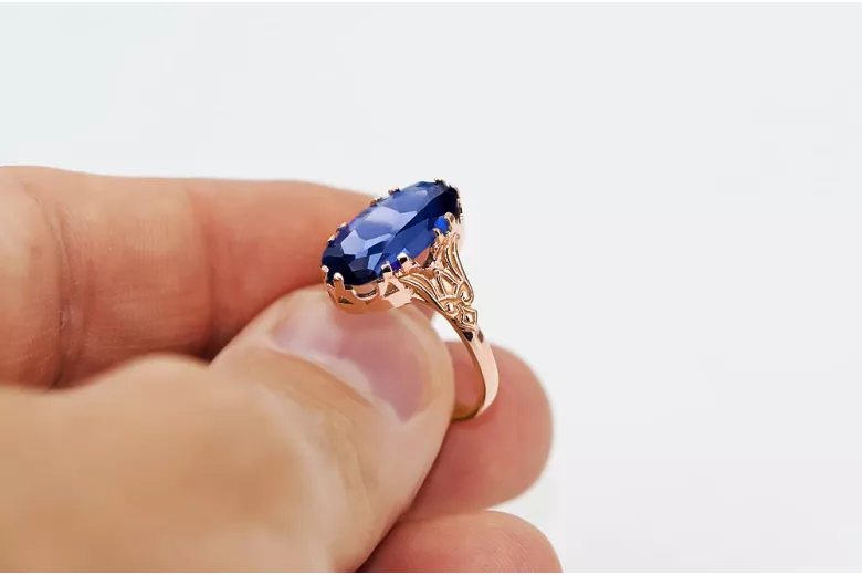 Оригинално ретро 14k розово злато Сапфир Пръстен Винтидж vrc058r