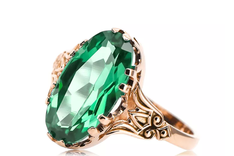 Anneau Artisanat vintage Émeraude Or rose 14 carats vintage d'origine vrc058r