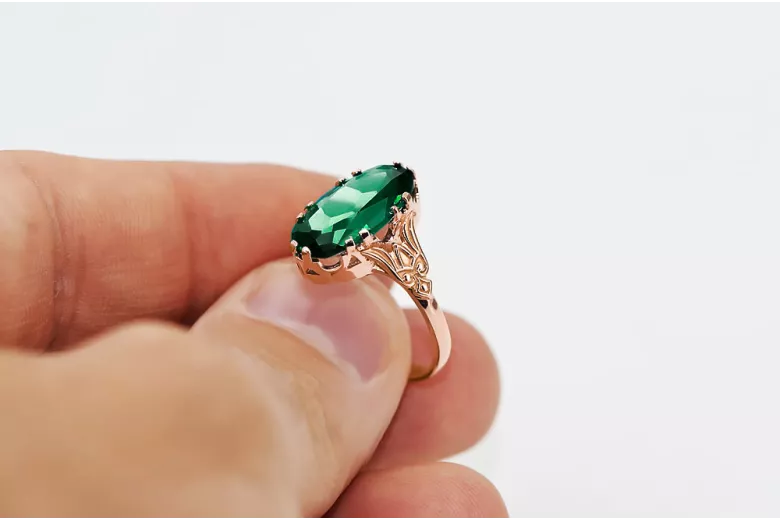 Anneau Artisanat vintage Émeraude Or rose 14 carats vintage d'origine vrc058r