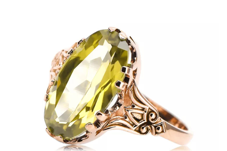 Geltonasis peridotas Originalus 14k rožinio aukso vintage Žiedas Vintage vrc058r