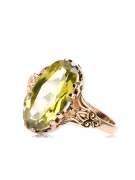 Oro rosa antiguo original de 14k Peridoto amarillo Anillo Artesanía vintage vrc058r