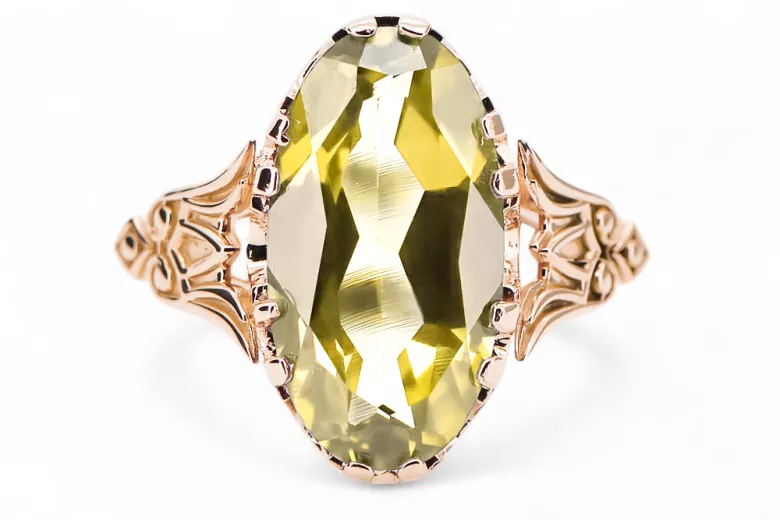 Geltonasis peridotas Originalus 14k rožinio aukso vintage Žiedas Vintage vrc058r