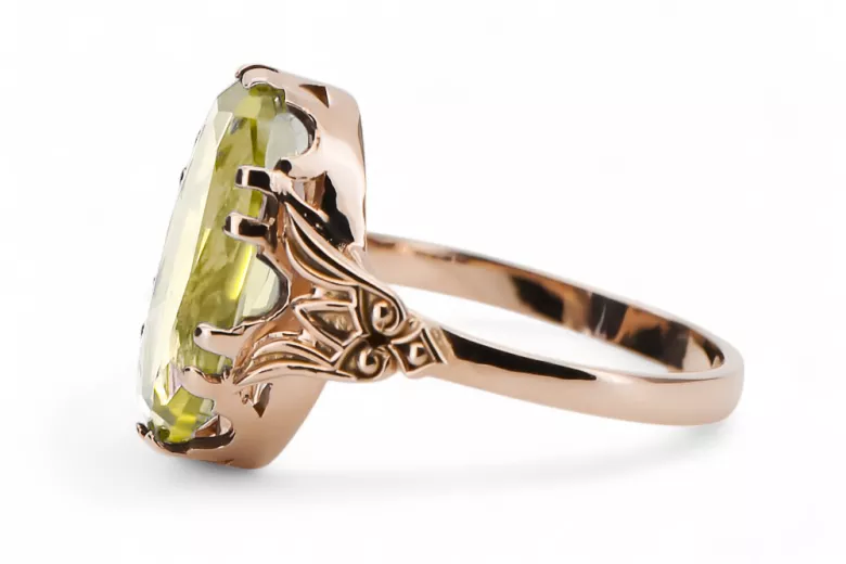 Geltonasis peridotas Originalus 14k rožinio aukso vintage Žiedas Vintage vrc058r