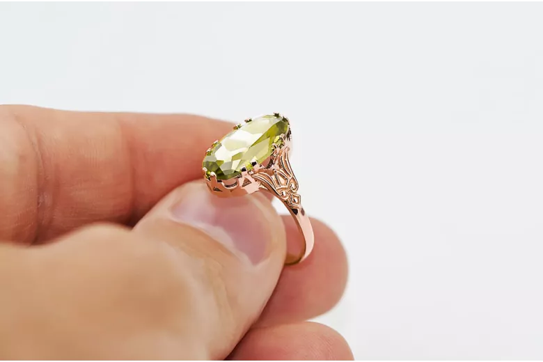 Geltonasis peridotas Originalus 14k rožinio aukso vintage Žiedas Vintage vrc058r
