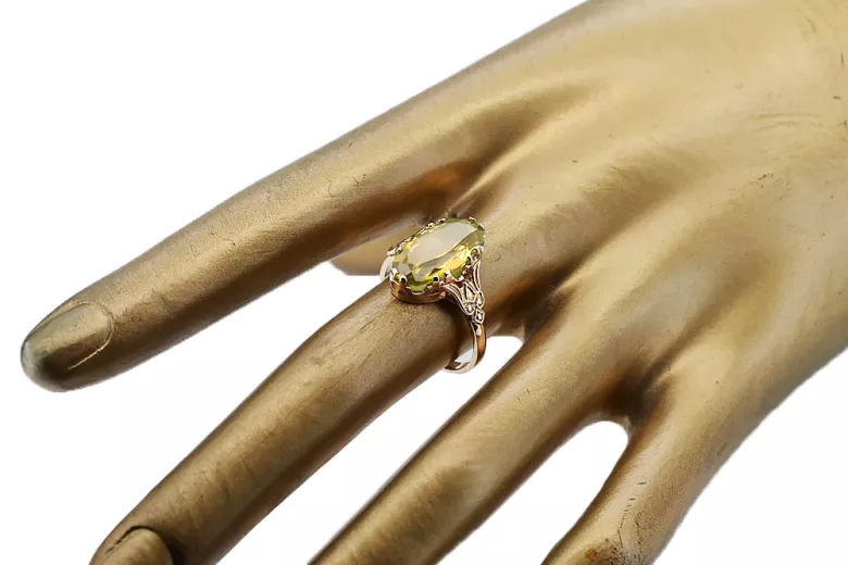Geltonasis peridotas Originalus 14k rožinio aukso vintage Žiedas Vintage vrc058r