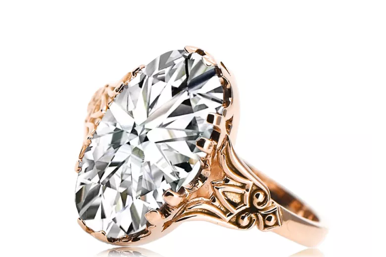 Zircon Or rose 14 carats vintage d'origine Anneau Bijoux vintage vrc058r