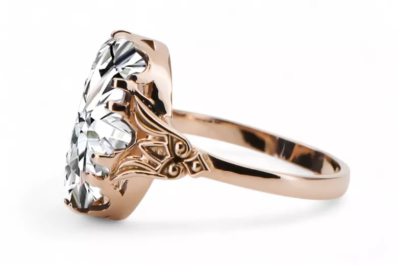 Zircon Or rose 14 carats vintage d'origine Anneau Bijoux vintage vrc058r