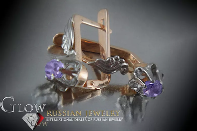 Rosa rosa 14k 585 pendientes de oro alexandrite vec150r Estilo ruso soviético vintage