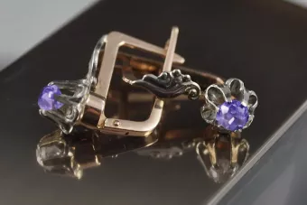 الأقراط الوردية الوردية 14k 585 الذهبية الكساندريت vec150r النمط السوفيتي الروسي