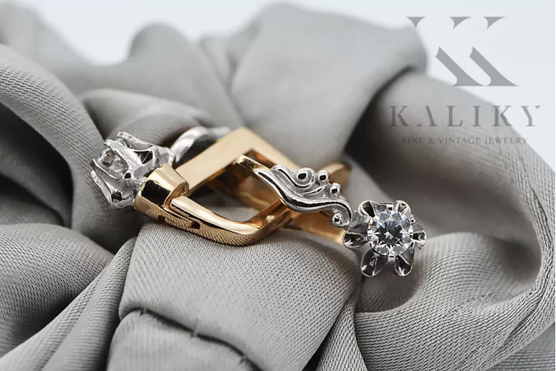 Earrings Vintage Jewlery Zircon Original Vintage 14K Rose White Gold vec150r