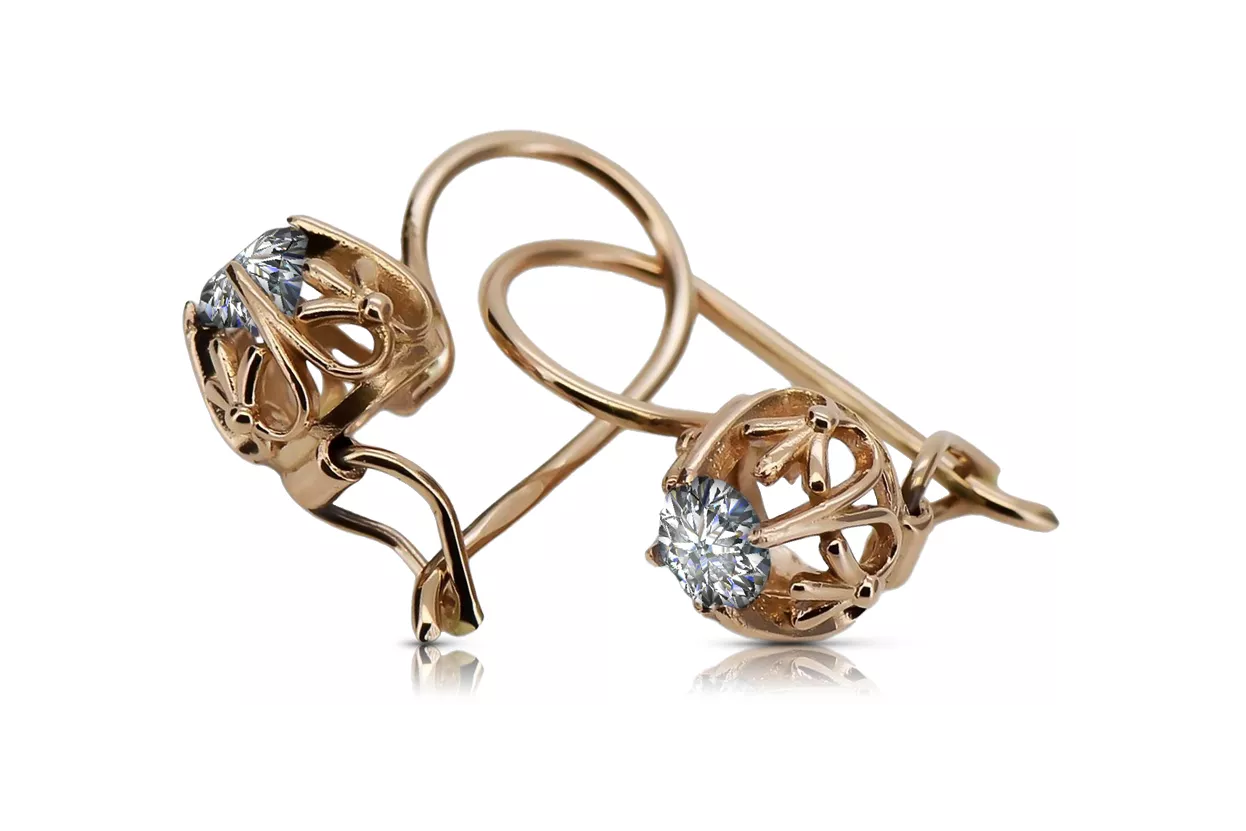 Earrings Vintage craft Zircon Original Vintage 14K Rose Gold vec145r Earrings Vintage craft Zircon Original Vintage 14K Rose Gold vec145r