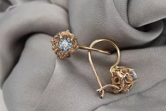 Циркон Оригинално ретро 14k розово злато Обеци Винтидж крафт vec145r