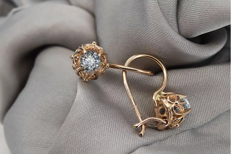Earrings Vintage craft Zircon Original Vintage 14K Rose Gold vec145r