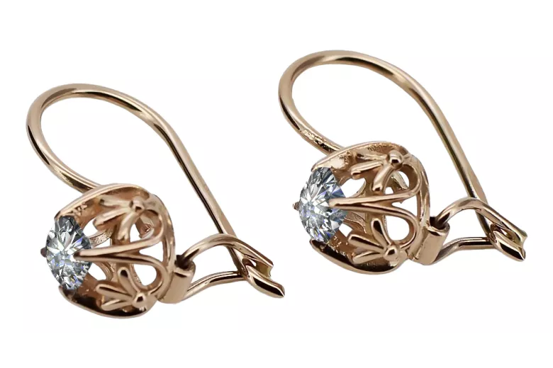 Earrings Vintage craft Zircon Original Vintage 14K Rose Gold vec145r