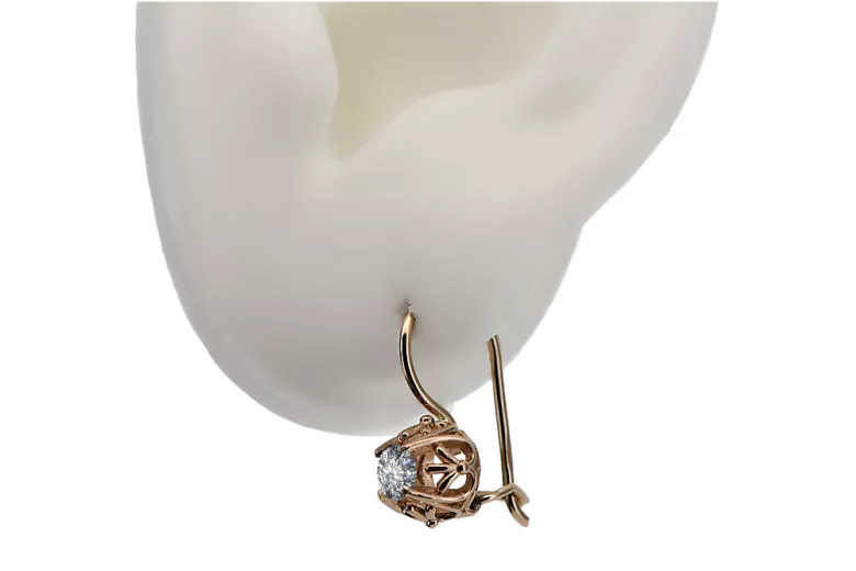 Earrings Vintage craft Zircon Original Vintage 14K Rose Gold vec145r