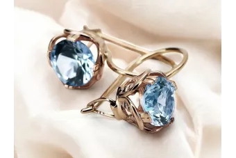 Pendientes vintage originales de aguamarina en oro rosa de 14 quilates, joyería vintage vec029r