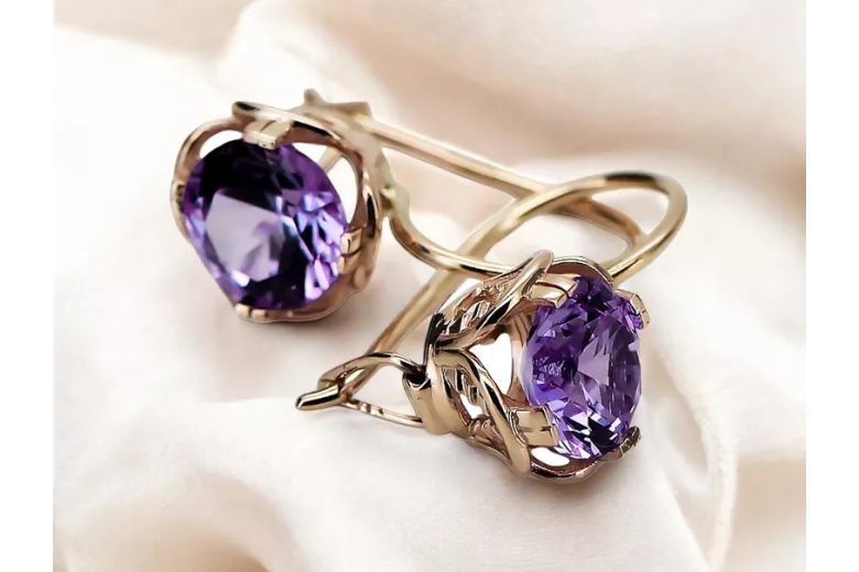 Alexandrite Original Vintage 14K Rose Gold Earrings Vintage vec029r