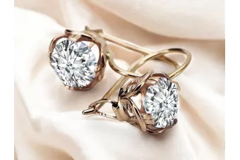 أقراط من الذهب الوردي عيار 14 قيراطًا بتصميم عتيق مرصعة بالزركون الأصلي vec029r