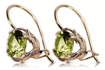 Boucles d'oreilles originales vintage en or rose 14 carats avec péridot jaune style vintage vec029r