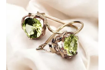 Originalūs vintažiniai 14K rožinio aukso geltoni peridotiniai auskarai vintažinio stiliaus vec029r