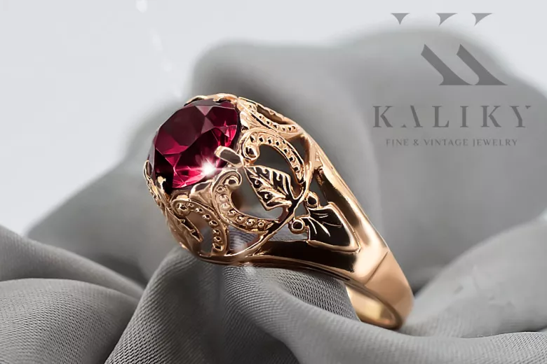 Ring Rubinrot Originales Vintage-Roségold aus 14 Karat Vintage vrc080r