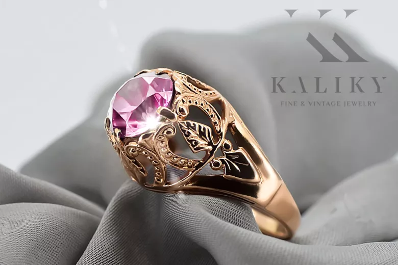 Vintažinis stilius Žiedas Ametistas Originalus 14k rožinio aukso vintage vrc080r