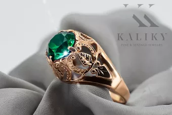 Пръстен Винтидж крафт Смарагд Оригинално ретро 14k розово злато vrc080r