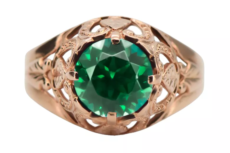 Original vintage din aur roz de 14k Smarald Inel Vintage bijuterii vrc080r