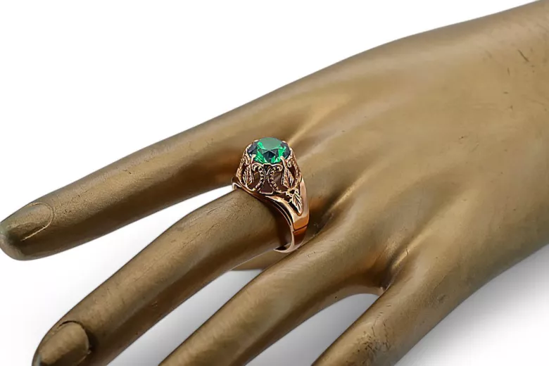 Joyería vintage Anillo Esmeralda Oro rosa antiguo original de 14k vrc080r