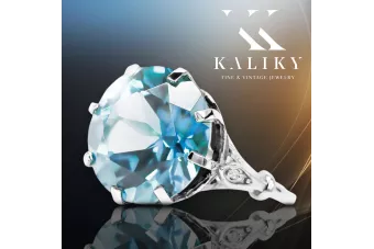 Plata de ley 925 Aguamarina Anillo Vintage vrc073s