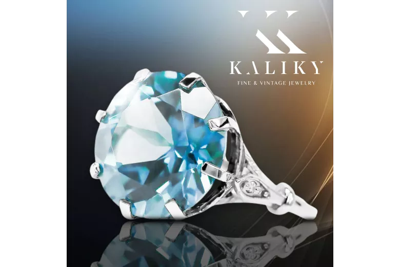 Ring Vintage Jewlery Aquamarine Sterling silver 925 vrc073s