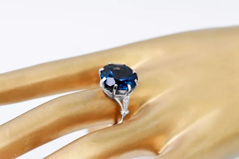 Ring Vintage style Sapphire Sterling silver 925 vrc073s