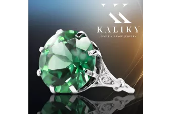 Ring Emerald Sterling silver 925 Vintage craft vrc073s