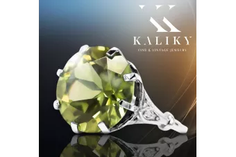 Vintage Ring Yellow Peridot Sterling silver 925 vrc073s